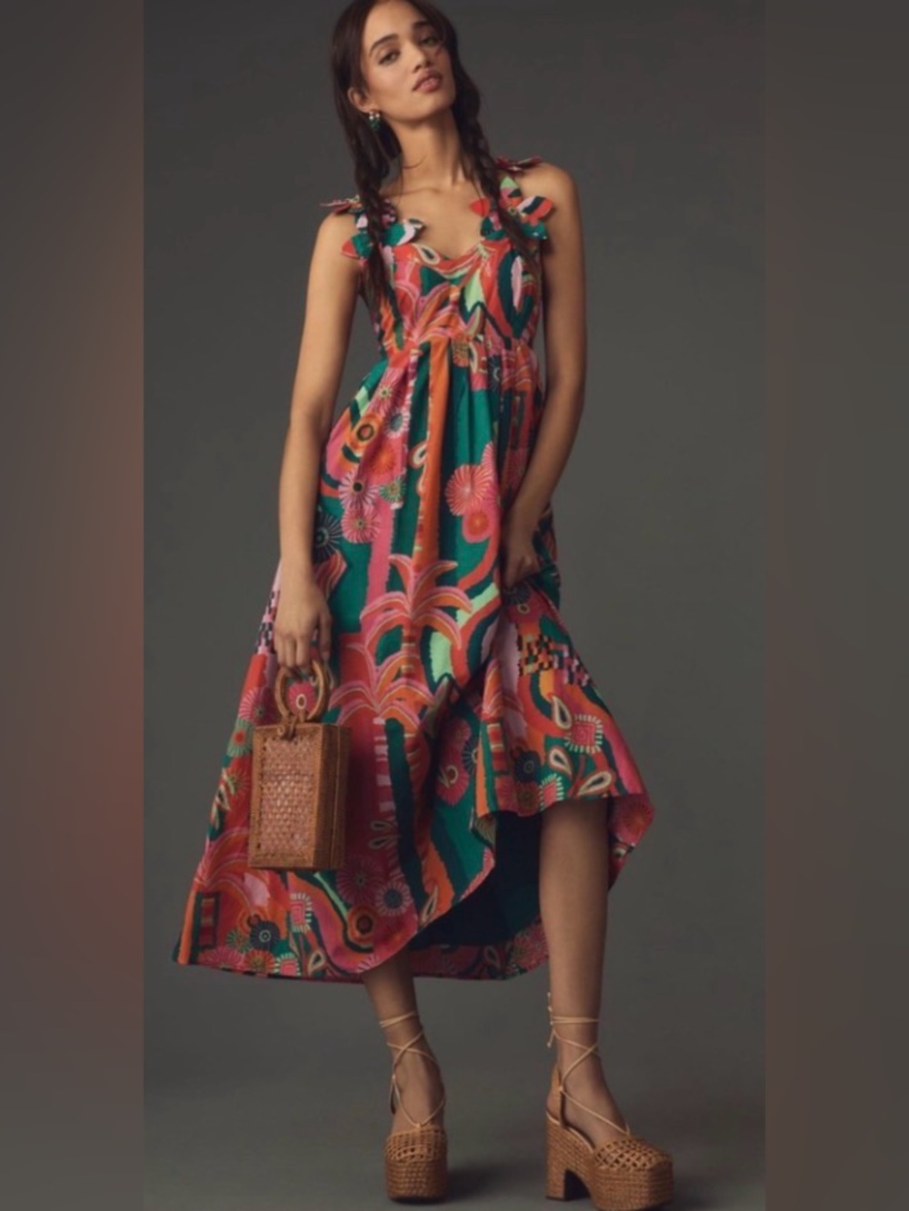 Farm Rio x Anthropologie Pleated Palm Midi Dress. 
XS petite